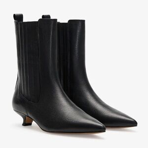 Marcella NYC Gemma Black Leather Pointed Toe Kitten Heel Ankle Boots EU 36